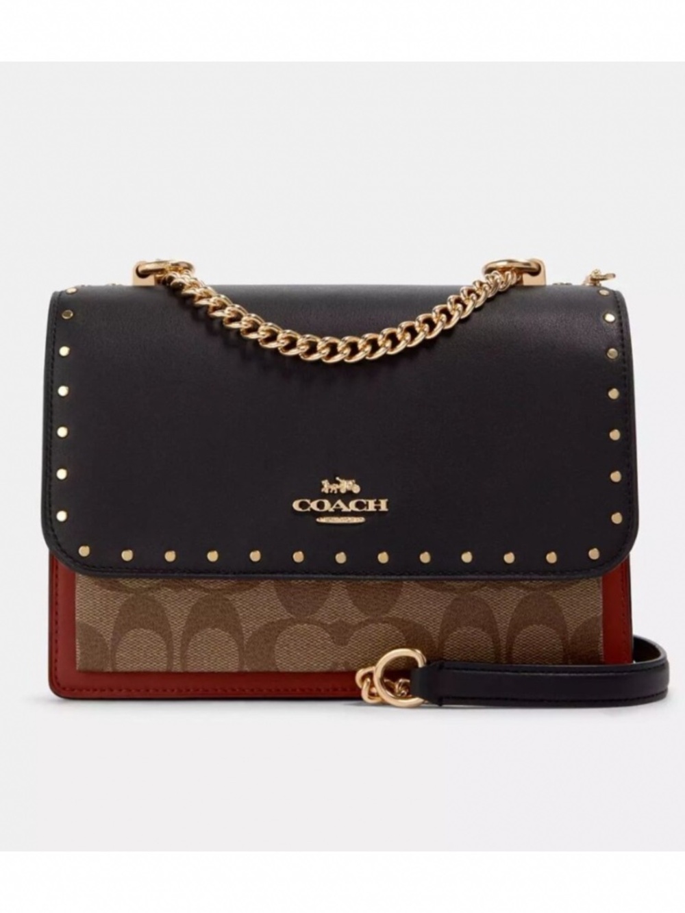 NWT Coach Klare Bag Signature Logo Snakeskin Brown Black Crossbody With Rivets